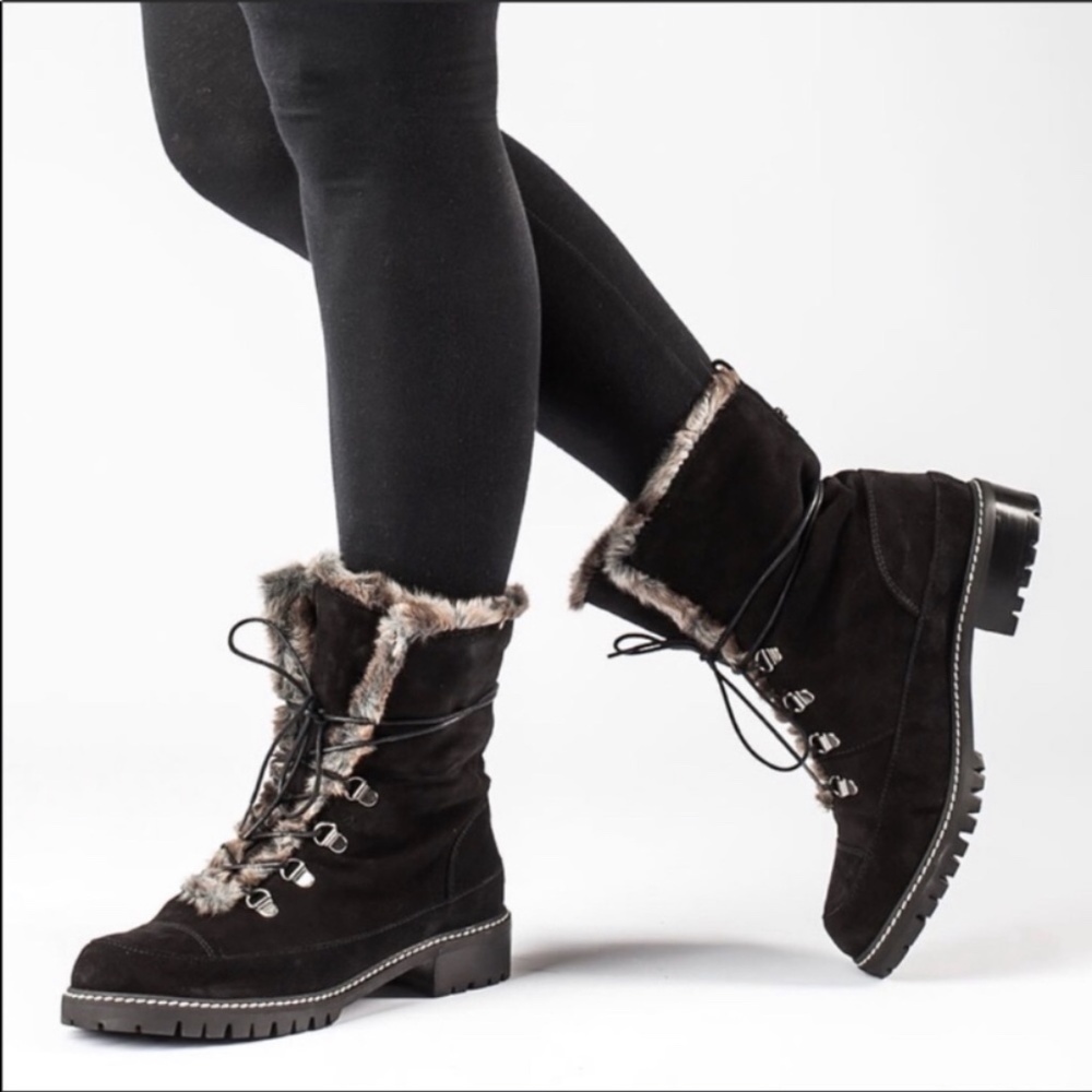 Stuart Weitzman Black Luge Suede & Faux Fur Lace-up Boots - Picture 6 of 6